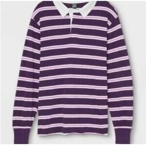WILD FABLE Unixex Medium Purple White Stripes Rugby Shirt Preppy NEW